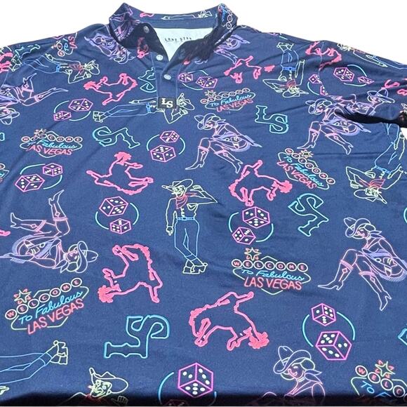 Lone Star Navy Las Vegas Graphic Golf Polo Shirt - Picture 2 of 5
